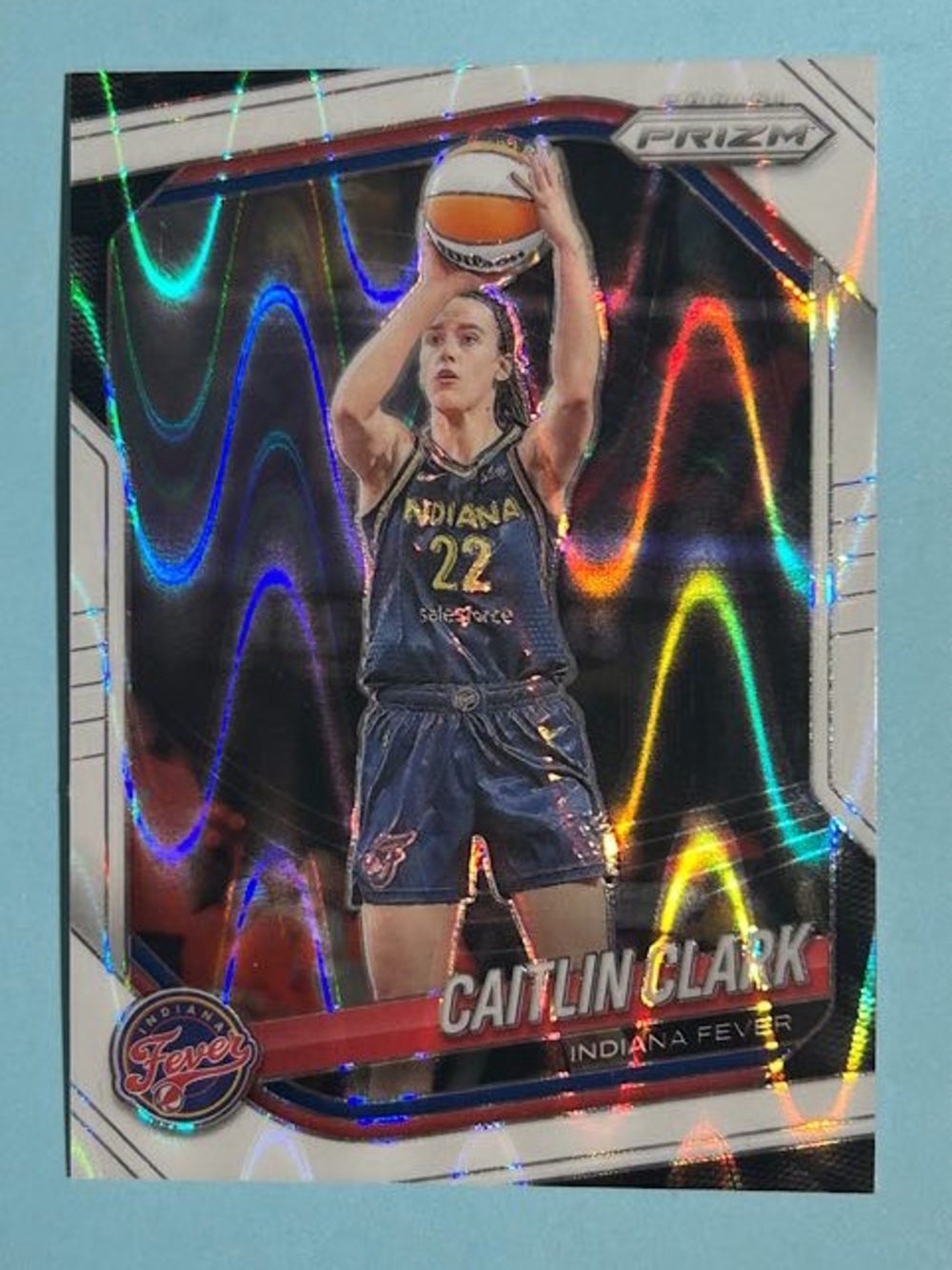 Caitlin Clark Indiana Fever 2025 Panini. Prizm white Ray Wave Card #22